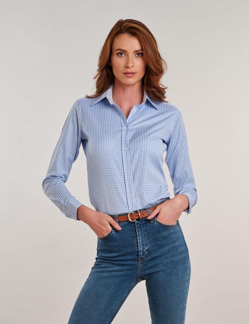 ladies blue gingham blouse