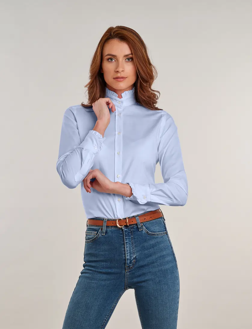 Blue Ruffle Collar Blouse