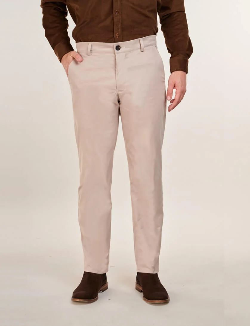 White Long Sleeved Polo shirt with Beige Chinos