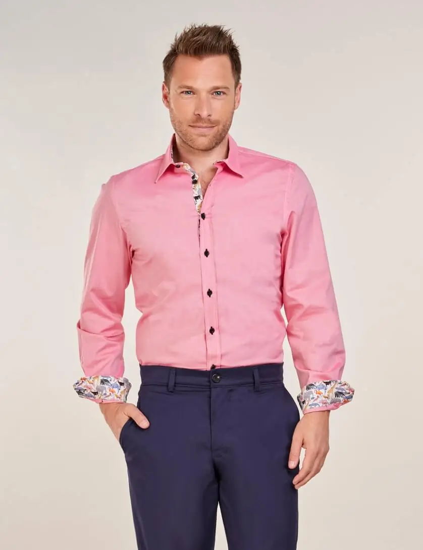 Rare Rabbit Men's Otago Light Pink Cotton Fabric Full Sleeves Solid Sh